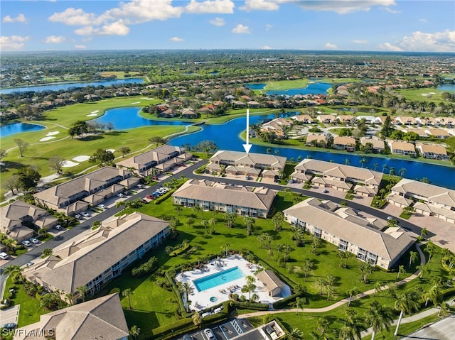 bird's eye view featuring a water view