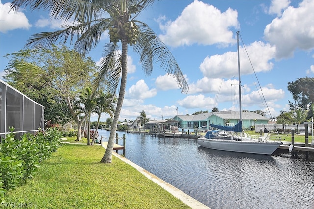 water view featuring a dock