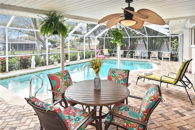 view of pool featuring a lanai and a patio area