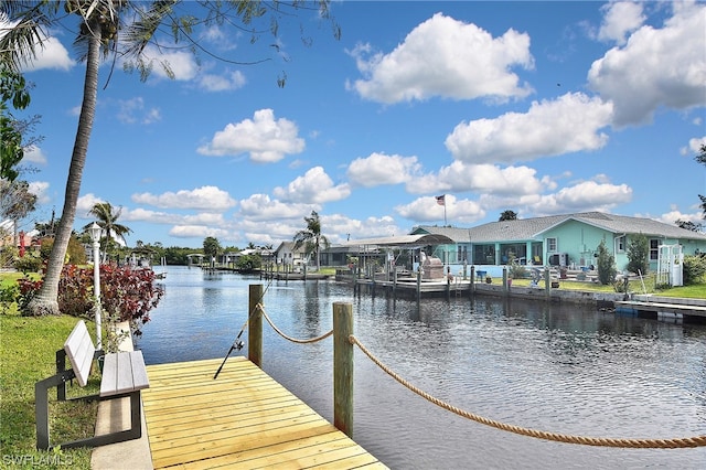 view of dock with a water view