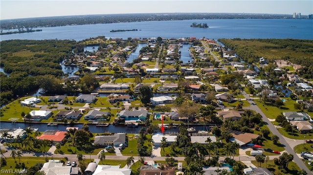 bird's eye view featuring a water view