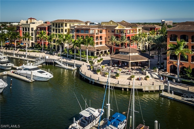 dock area featuring a water view