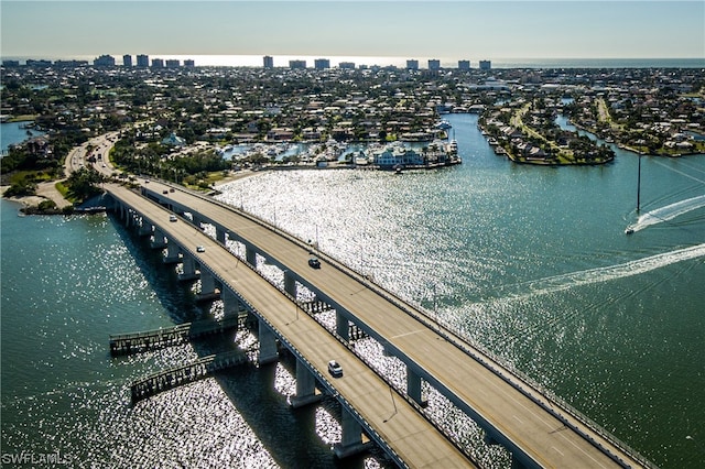 bird's eye view featuring a water view