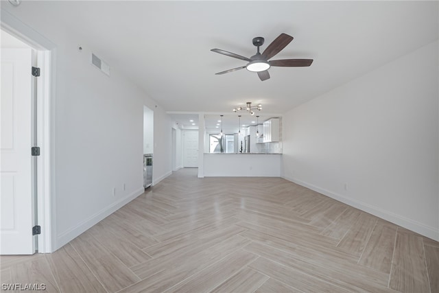 interior space featuring light parquet flooring and ceiling fan