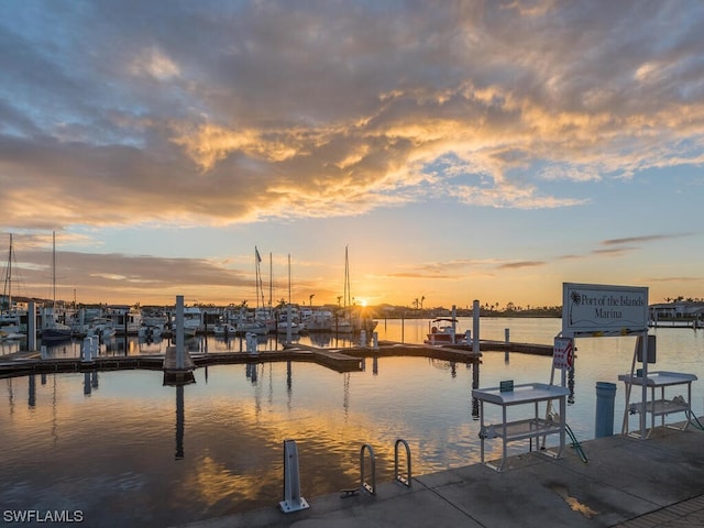 view of dock with a water view