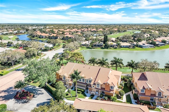 aerial view with a water view