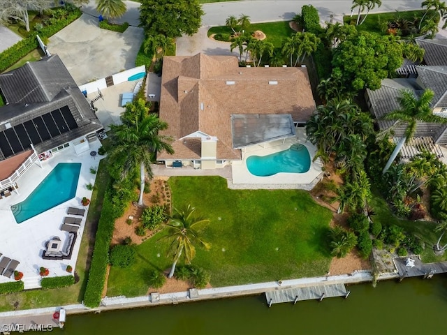 aerial view with a water view