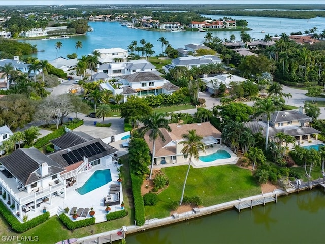 drone / aerial view featuring a water view