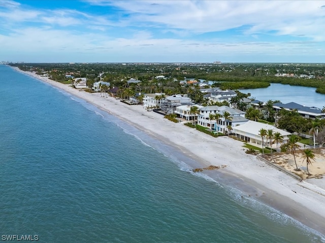 aerial view with a beach view and a water view