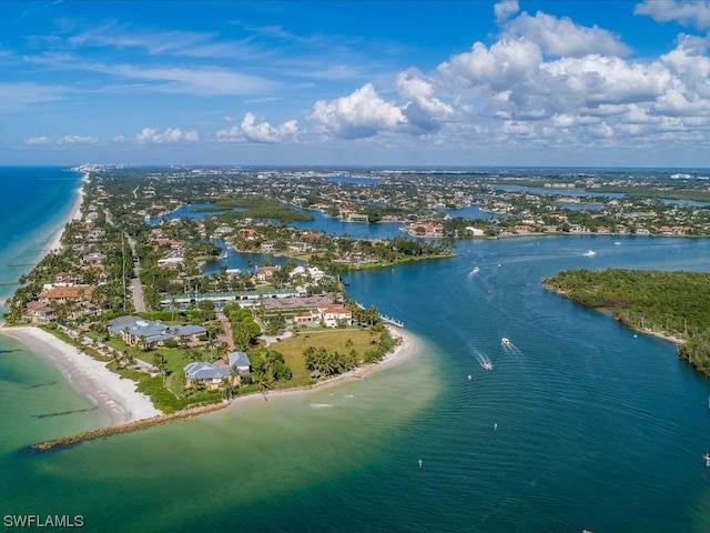 aerial view with a beach view and a water view