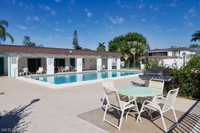 view of swimming pool featuring a patio