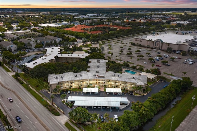 view of aerial view at dusk