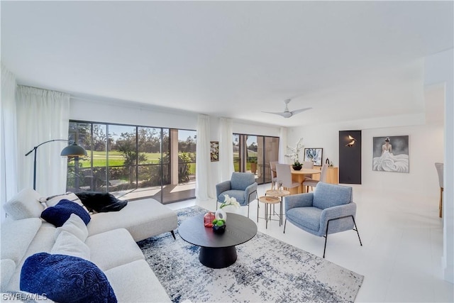 living room with ceiling fan