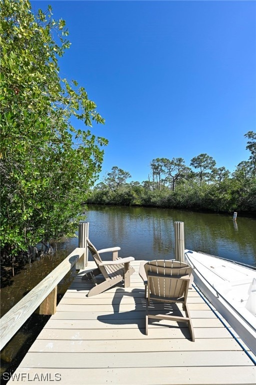 view of dock with a water view