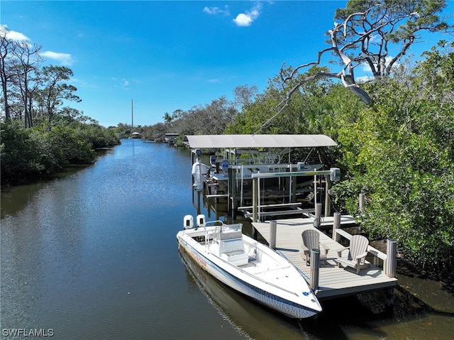 view of dock featuring a water view