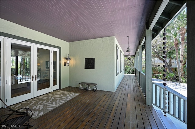 wooden terrace with french doors