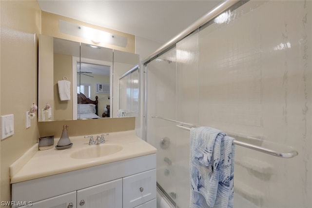 bathroom featuring vanity and ceiling fan