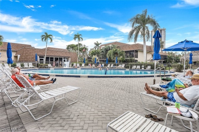 view of pool featuring a patio area