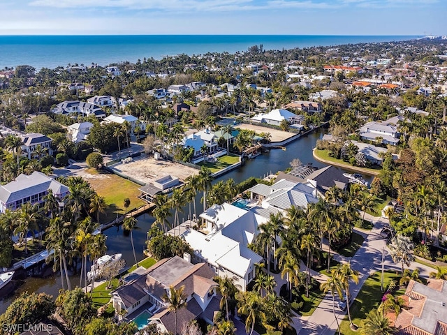 aerial view with a water view