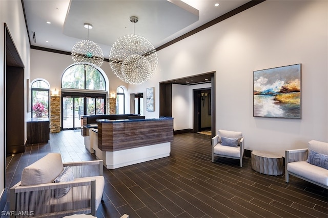 reception area featuring a notable chandelier