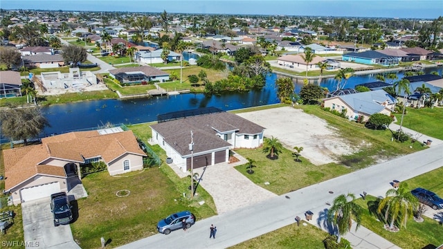 aerial view with a water view