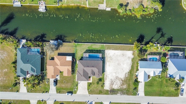 drone / aerial view featuring a water view