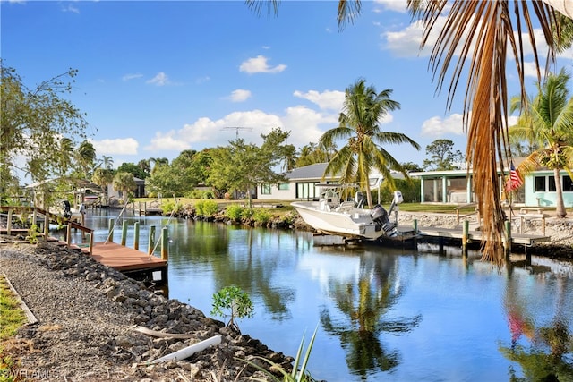 view of dock featuring a water view