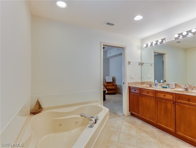 bathroom with double sink vanity and tile flooring