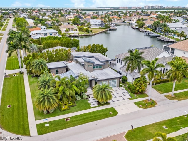 aerial view with a water view