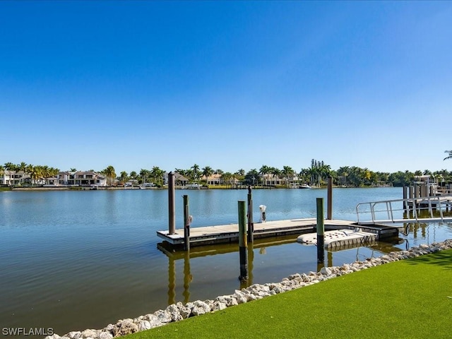 view of dock with a water view