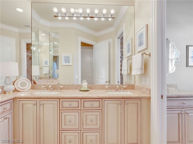 bathroom featuring vanity and crown molding