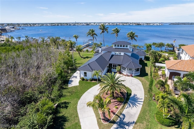 aerial view with a water view