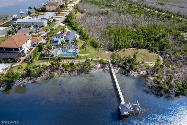 aerial view featuring a water view