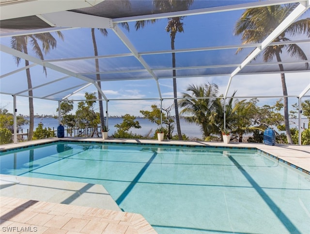 view of pool featuring a lanai and a patio area