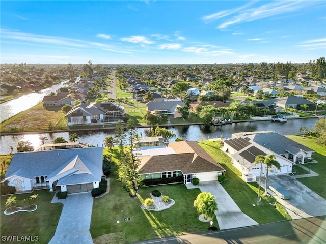 aerial view with a water view