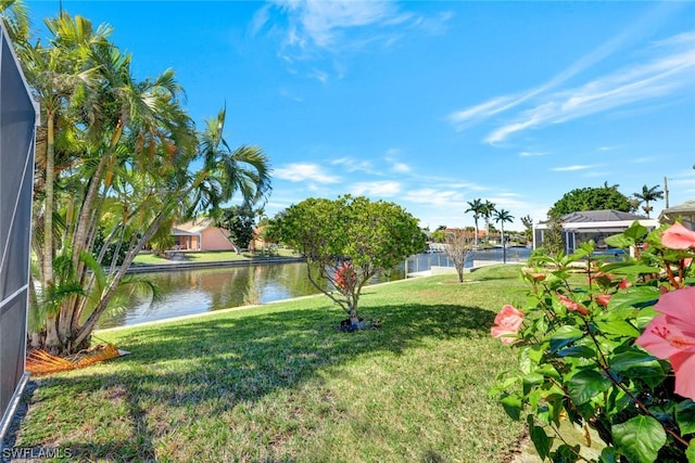 view of yard with a water view