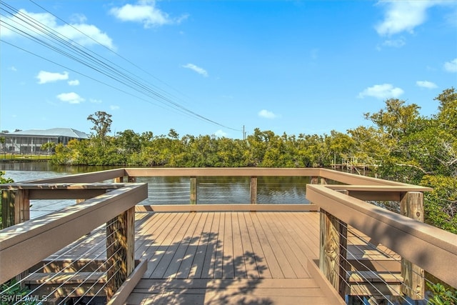 view of dock with a water view