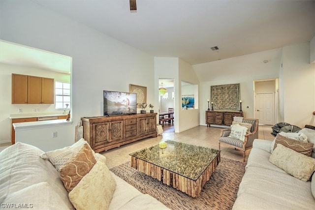 view of tiled living room