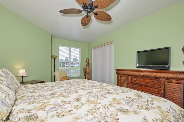 bedroom with ceiling fan and a closet