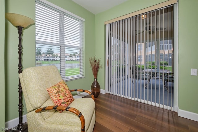 sitting room featuring dark hardwood / wood-style floors