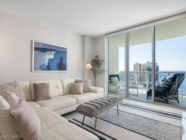 living room with a wall of windows