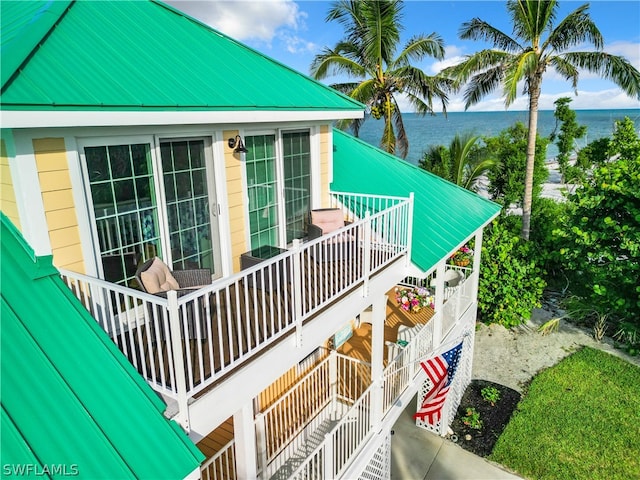 exterior space featuring a water view