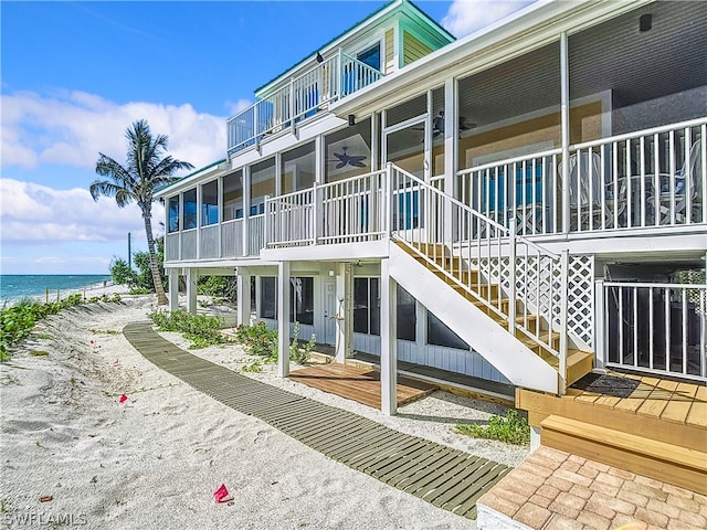 exterior space with a water view