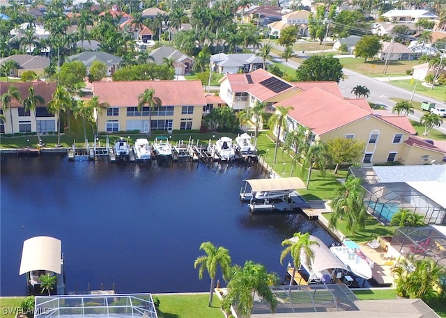 aerial view featuring a water view