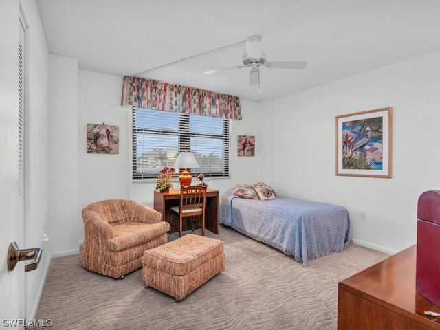 bedroom featuring carpet floors and ceiling fan