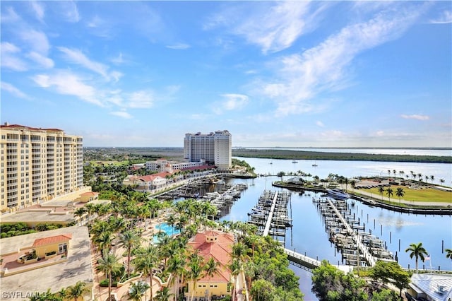 bird's eye view featuring a water view