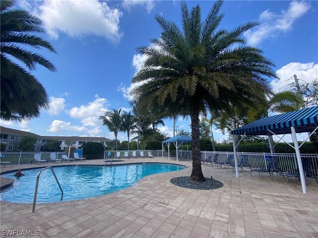 view of swimming pool with a patio area