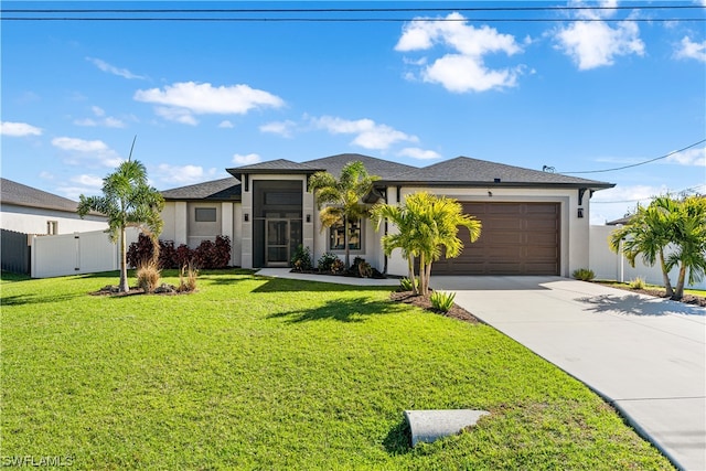 view of front of house featuring a front yard and a garage