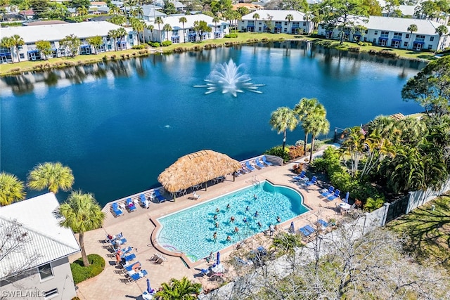 aerial view featuring a water view