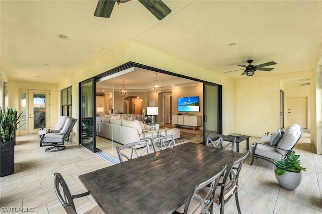 view of patio featuring an outdoor living space and ceiling fan